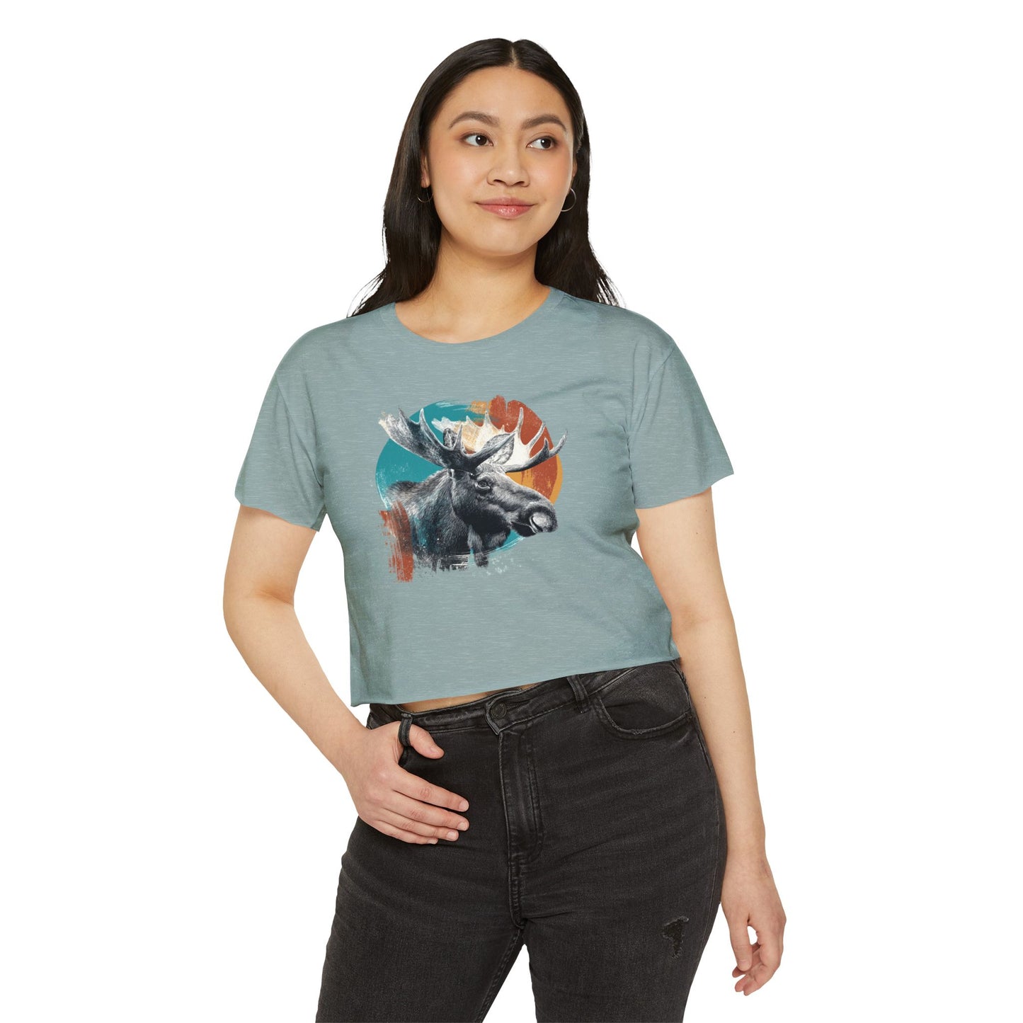 Moose Retro Sunset Crop Top — Women's Festival Graphic Tee