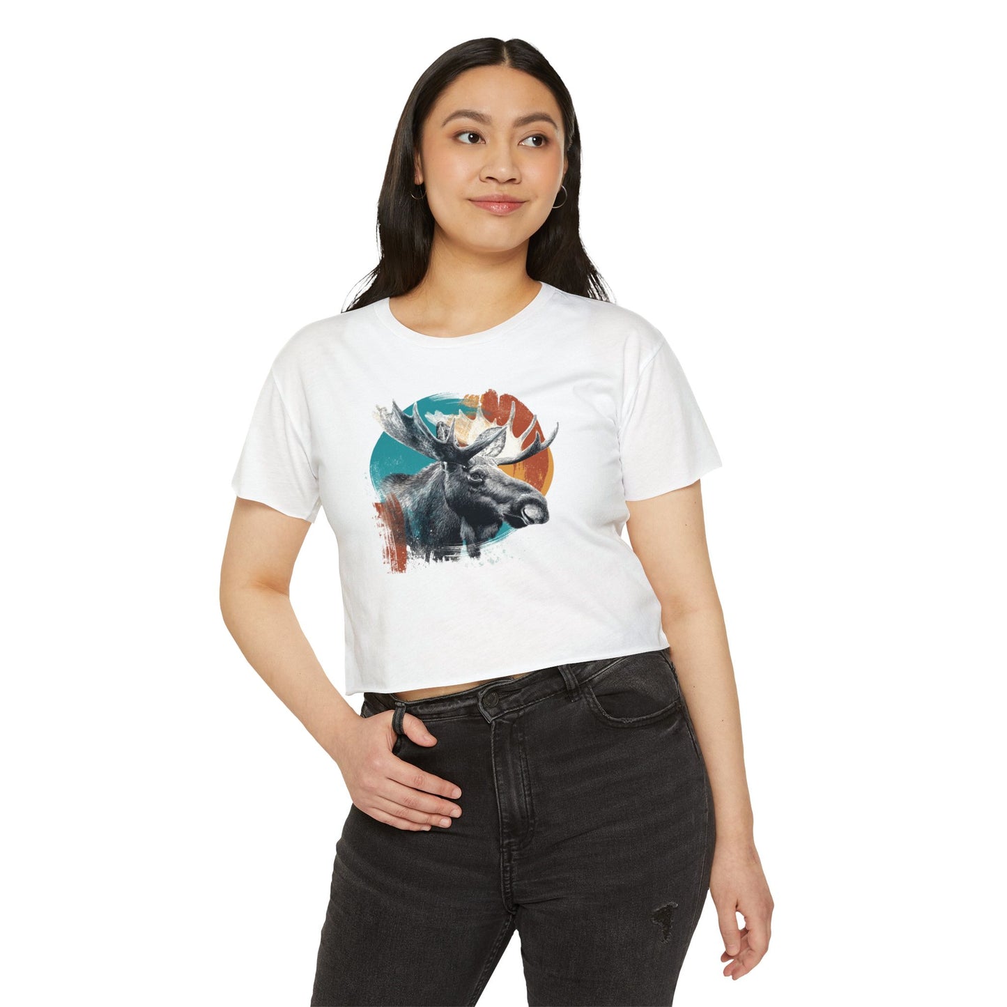 Moose Retro Sunset Crop Top — Women's Festival Graphic Tee