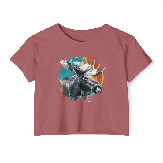 Moose Retro Sunset Crop Top — Women's Festival Graphic Tee