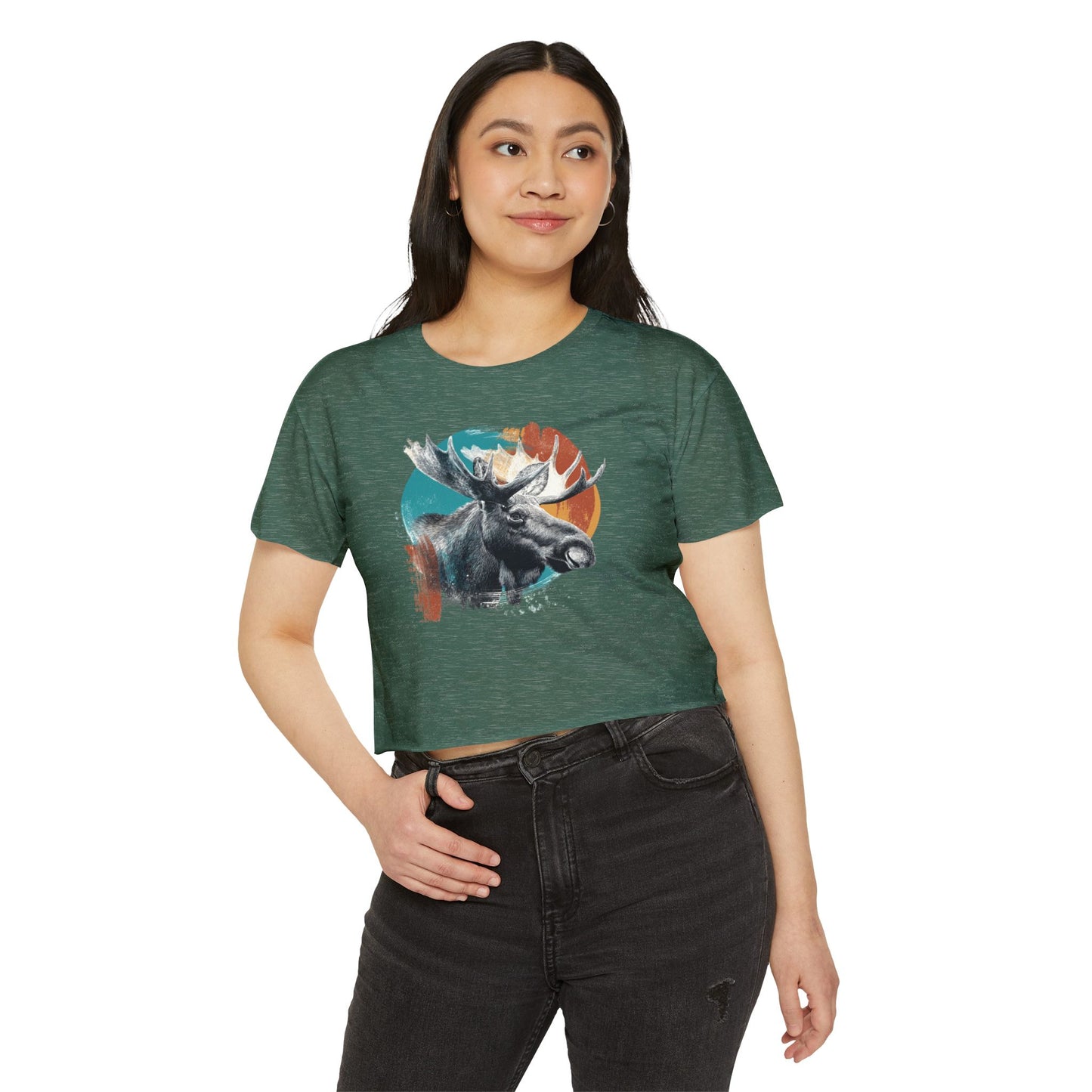 Moose Retro Sunset Crop Top — Women's Festival Graphic Tee