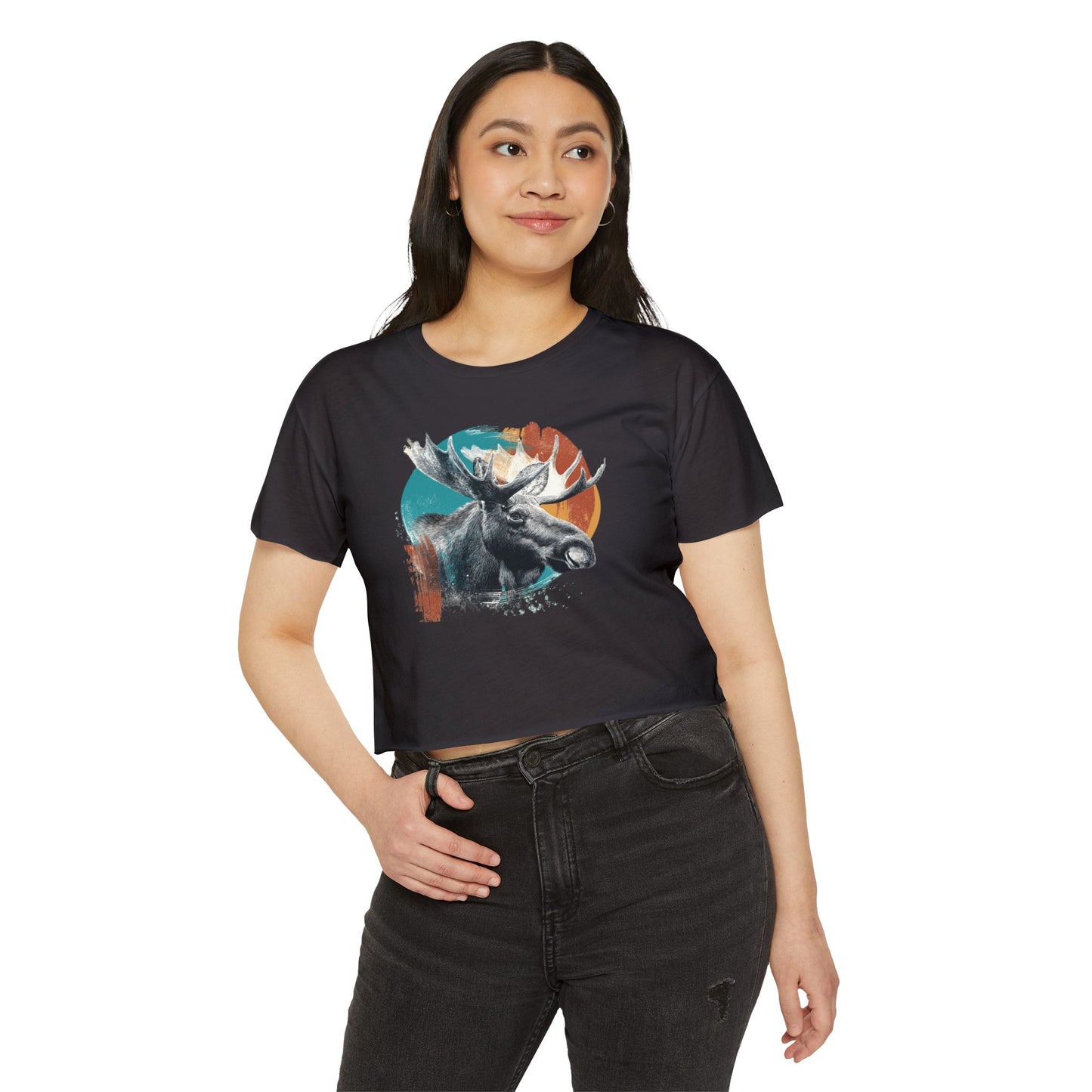 Moose Retro Sunset Crop Top — Women's Festival Graphic Tee