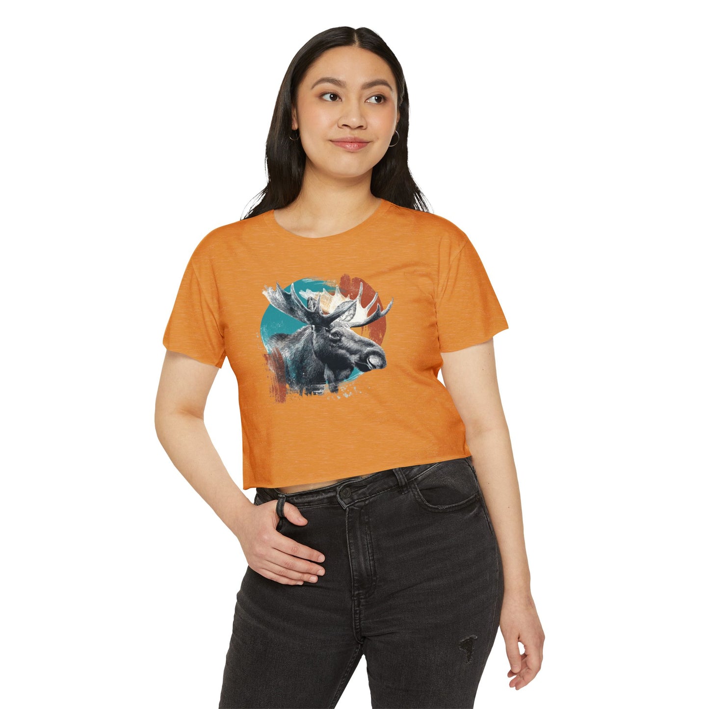 Moose Retro Sunset Crop Top — Women's Festival Graphic Tee
