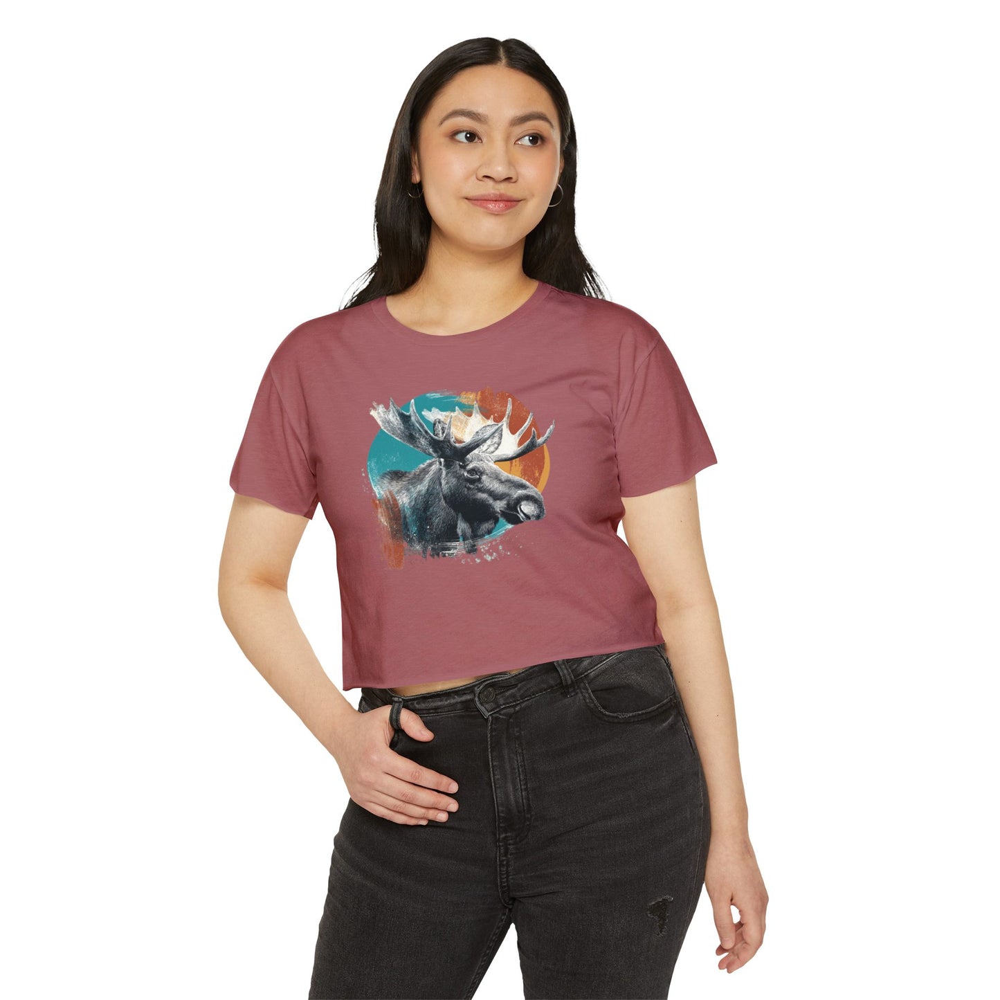 Moose Retro Sunset Crop Top — Women's Festival Graphic Tee