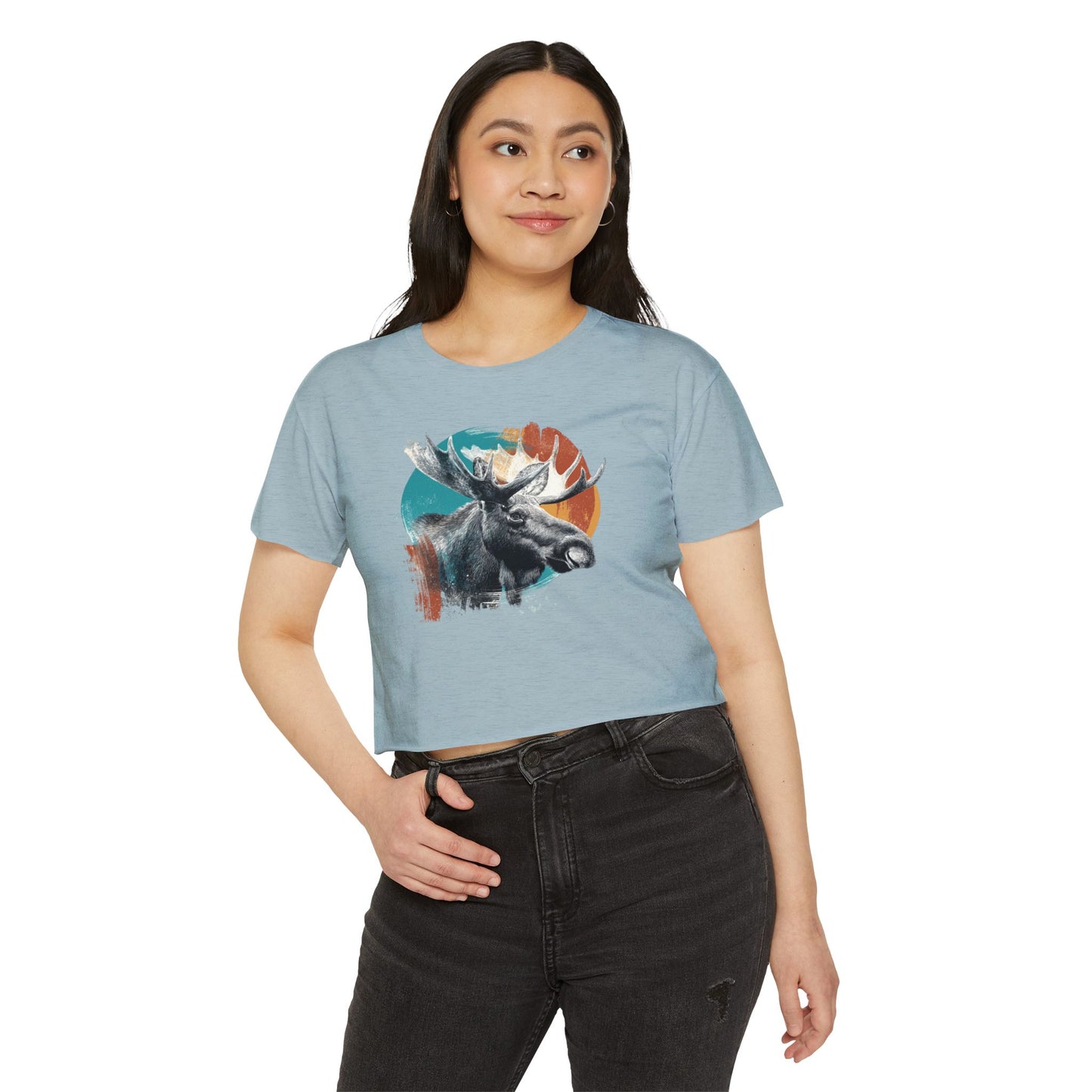Moose Retro Sunset Crop Top — Women's Festival Graphic Tee