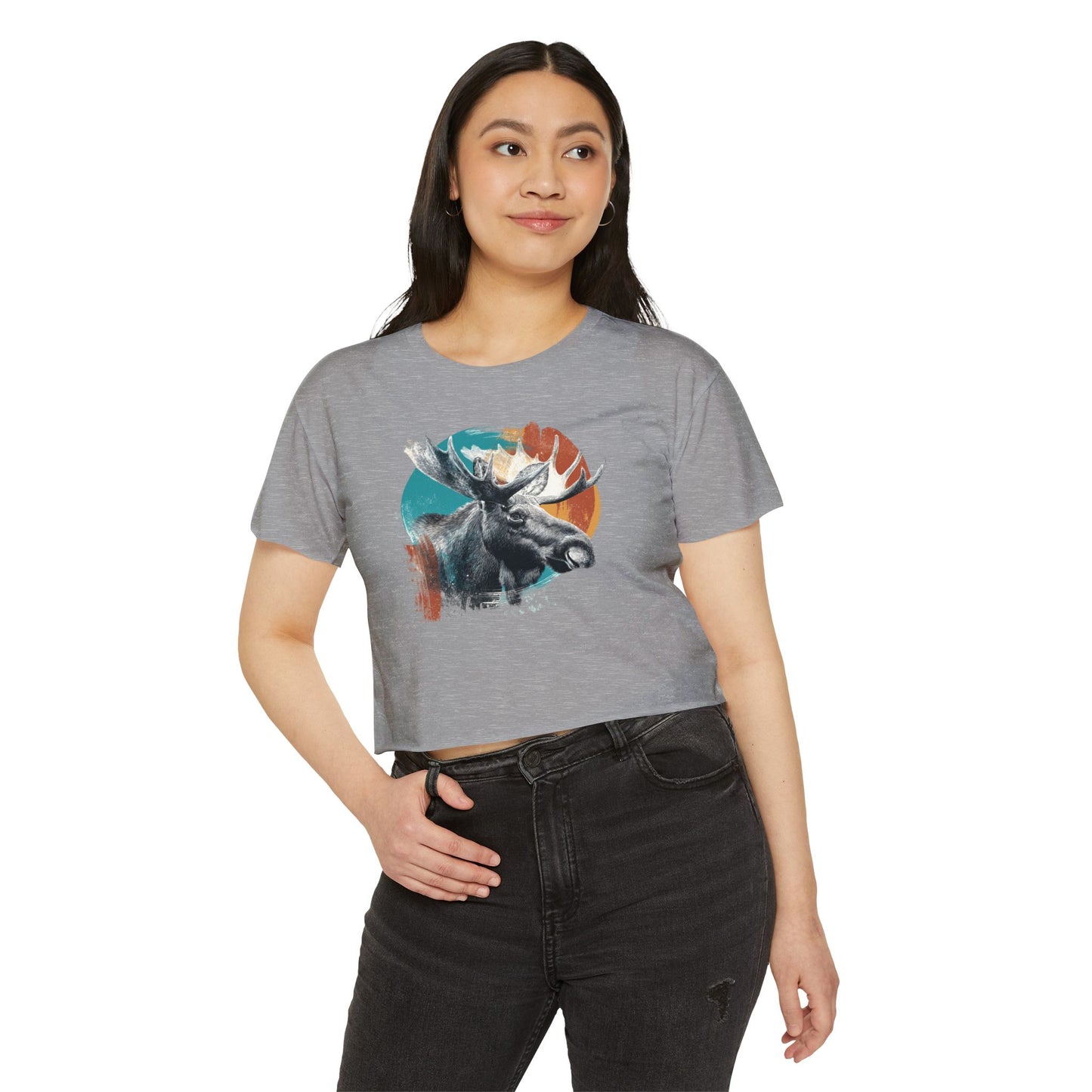Moose Retro Sunset Crop Top — Women's Festival Graphic Tee