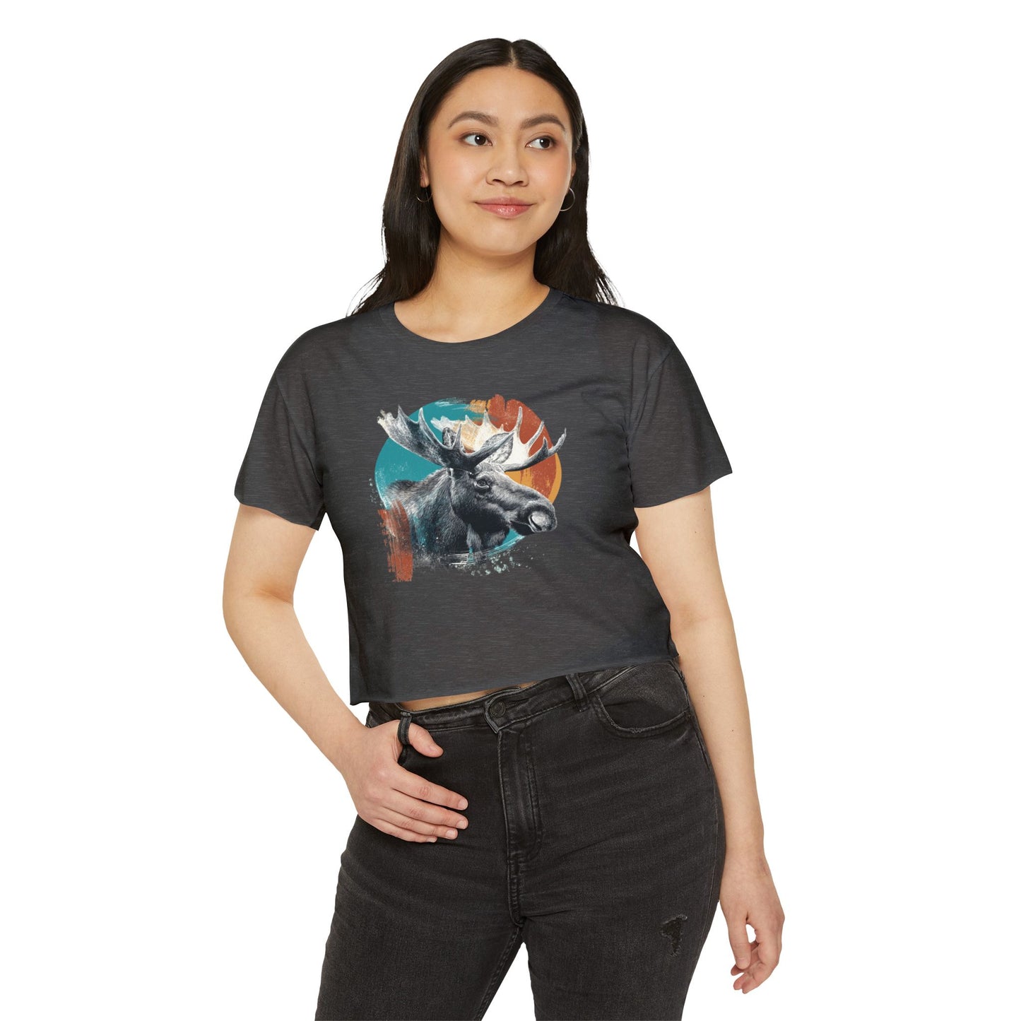 Moose Retro Sunset Crop Top — Women's Festival Graphic Tee