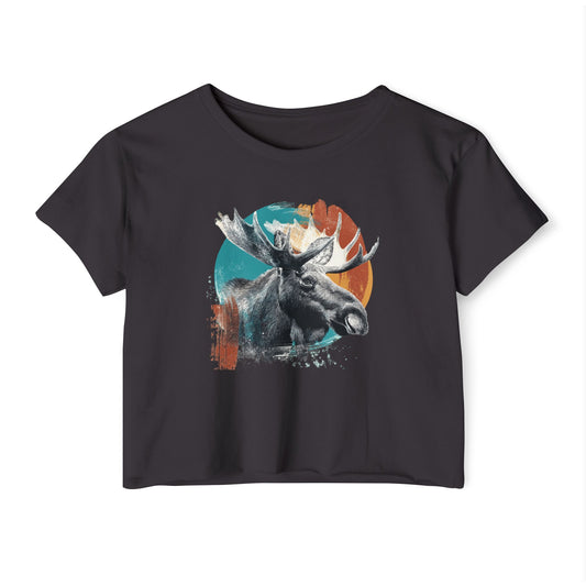 Moose Retro Sunset Crop Top — Women's Festival Graphic Tee
